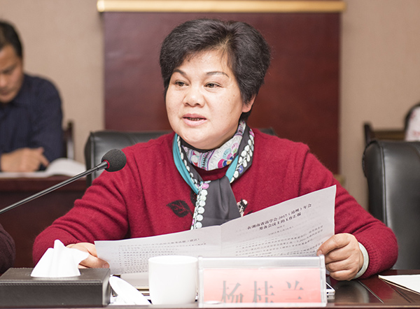 靖州苗学会会长杨桂兰作工作汇报   龙本亮 摄影